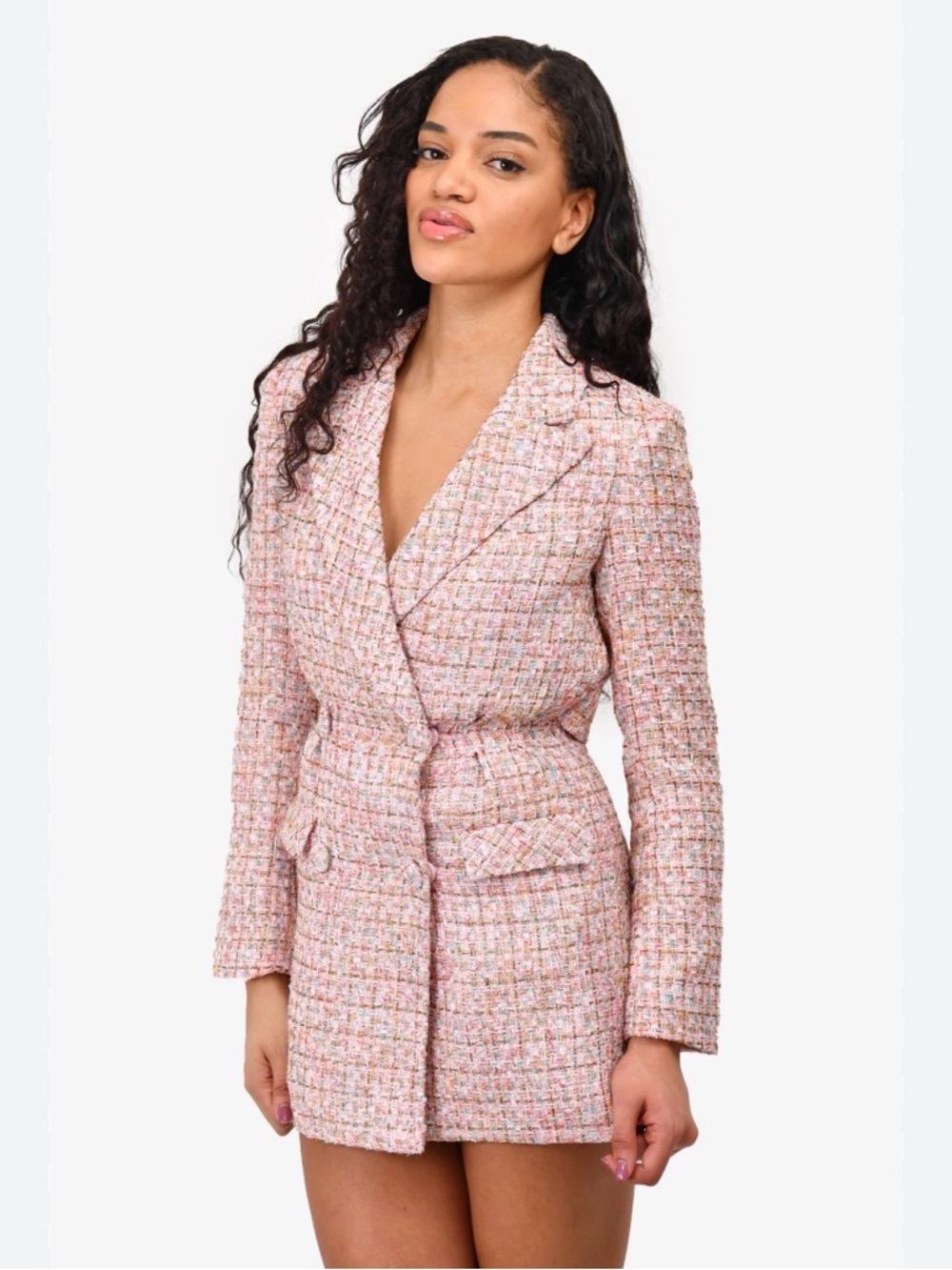 Self portrait Pink Tweed Blazer Dress Jacket